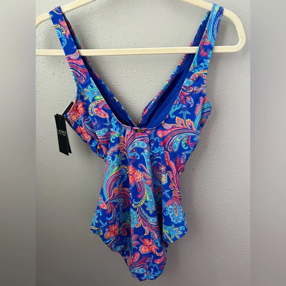 Ralph Lauren Summer Paisley Twist Over the Shoulder One Piece Size 8 New - Picture 5 of 9